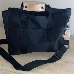 New Canvas Black & Tan Utility Bag, two compartments, adjustable strap